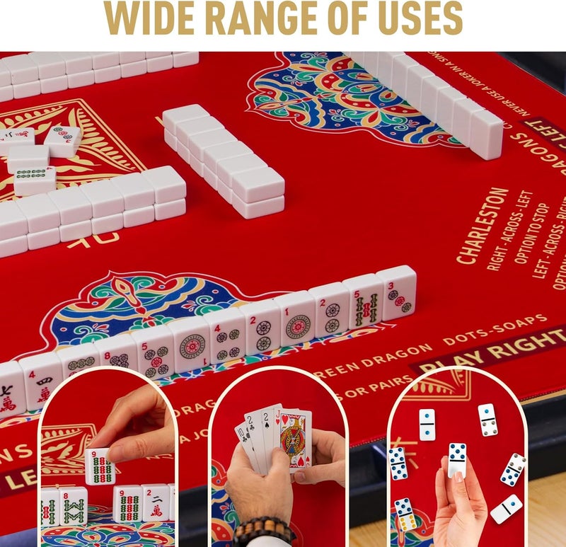 SiDreea Mahjong Mat, 32.4×32.4 Inch Noise Reduction Anti-Slip Mahjong Mat for Table, Mahjong Table Mat for Poker, Card, Board Games Table Mat, Tile Games, Dominoes (Red) - Image 3